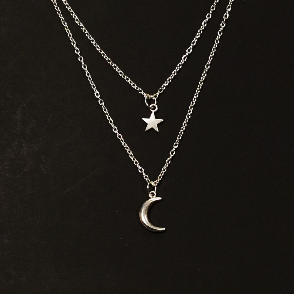 Silver Layered Moon & Star Necklace - Picture 3 of 5